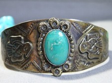 Fred Harvey Era NAVAJO Cerrillos TURQUOISE Sterling Silver THUNDERBIRD Bracelet - Additional view 1
