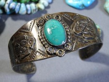 Fred Harvey Era NAVAJO Cerrillos TURQUOISE Sterling Silver THUNDERBIRD Bracelet