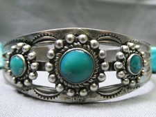Fred Harvey Era NAVAJO Natural Nevada TURQUOISE Coin Silver MANY MOONS Bracelet - Additional view 2