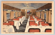 Postcard Train Car Interior Dining Car on Santa Fe Super Chief Fred Harvey