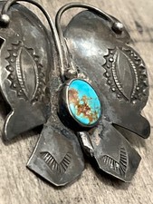 Old pawn Fred Harvey era sterling turquoise butterfly brooch 100625aE@ - Additional view 1