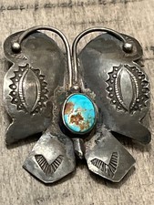 Old pawn Fred Harvey era sterling turquoise butterfly brooch 100625aE@