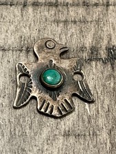 Old pawn Fred Harvey era sterling turquoise thunderbird charm 040123aAC