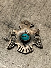 Old pawn Fred Harvey era sterling turquoise thunderbird charm 091524dBDZFG
