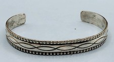 Vtg. Fred Harvey Era Sterling Cuff Bracelet Rope and Stamped Design 13 Gr.