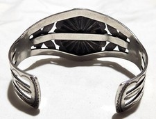 Fred Harvey Era Coin Silver Navajo Stamps Gorgeous Green Turquoise Cuff Bracelet - Additional view 14