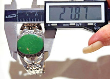 Fred Harvey Era Coin Silver Navajo Stamps Gorgeous Green Turquoise Cuff Bracelet - Additional view 15