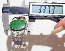 Fred Harvey Era Coin Silver Navajo Stamps Gorgeous Green Turquoise Cuff Bracelet - Additional view 18