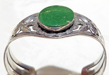 Fred Harvey Era Coin Silver Navajo Stamps Gorgeous Green Turquoise Cuff Bracelet - Additional view 8