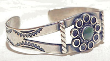 Fred Harvey Era Coin Silver Navajo Stamping Green Turquoise Cuff Bracelet - Additional view 5