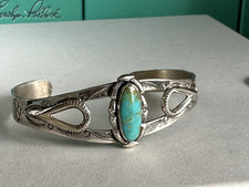 VTG FRED HARVEY ERA BELL TRADING STERLING TURQUOISE CUFF BRACELET SMALL
