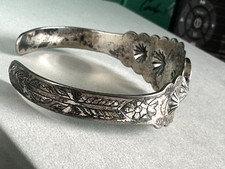 VTG FRED HARVEY ERA SILVER PLATE SPIDER WEB TURQUOISE CUFF BRACELET SMALL - Additional view 3