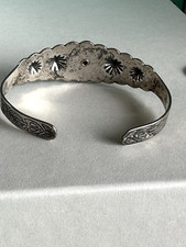 VTG FRED HARVEY ERA SILVER PLATE SPIDER WEB TURQUOISE CUFF BRACELET SMALL - Additional view 4