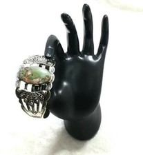 Vintage Fred Harvey Era, Large Oval Green Turquoise Cuff Bracelet - 7 Inch Wrist - Additional view 2