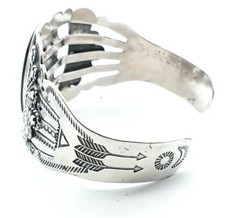 Vintage Fred Harvey Era, Large Oval Green Turquoise Cuff Bracelet - 7 Inch Wrist - Additional view 4