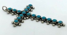 Fred Harvey Era, Silver Bell Trading With 17 Turquoise Cross Pendant 9.4 Grams - Additional view 2