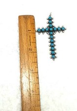 Fred Harvey Era, Silver Bell Trading With 17 Turquoise Cross Pendant 9.4 Grams - Additional view 6