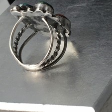 Old Pawn Sterling Silver Native American Fred Harvey Turquoise Coral Ring Sz 7.7 - Additional view 17