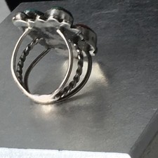 Old Pawn Sterling Silver Native American Fred Harvey Turquoise Coral Ring Sz 7.7 - Additional view 19