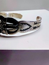 Fred Harvey Era Coin Silver-Signed Turquoise Native American Cuff Bracelet - Additional view 1