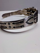 Fred Harvey Era Coin Silver-Signed Turquoise Native American Cuff Bracelet - Additional view 3