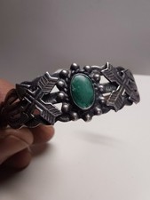 Fred Harvey Era Coin Silver-Signed Turquoise Native American Cuff Bracelet - Additional view 7