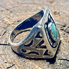 Vintage Navajo Sterling Silver Turquoise Ring Horseshoe Stamped Fred Harvey Era - Additional view 2