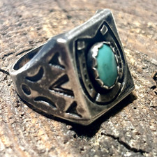 Vintage Navajo Sterling Silver Turquoise Ring Horseshoe Stamped Fred Harvey Era - Additional view 11