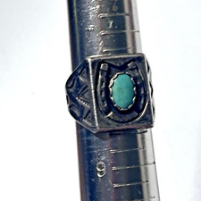 Vintage Navajo Sterling Silver Turquoise Ring Horseshoe Stamped Fred Harvey Era - Additional view 14