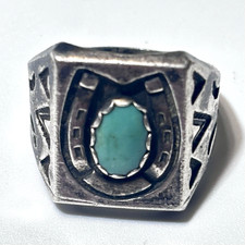 Vintage Navajo Sterling Silver Turquoise Ring Horseshoe Stamped Fred Harvey Era - Additional view 15