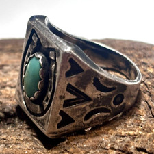 Vintage Navajo Sterling Silver Turquoise Ring Horseshoe Stamped Fred Harvey Era - Additional view 17