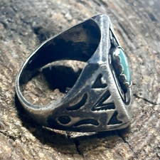 Vintage Navajo Sterling Silver Turquoise Ring Horseshoe Stamped Fred Harvey Era - Additional view 18