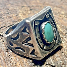Vintage Navajo Sterling Silver Turquoise Ring Horseshoe Stamped Fred Harvey Era - Additional view 3
