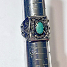 Vintage Navajo Sterling Silver Turquoise Ring Horseshoe Stamped Fred Harvey Era - Additional view 5