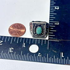 Vintage Navajo Sterling Silver Turquoise Ring Horseshoe Stamped Fred Harvey Era - Additional view 6
