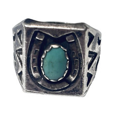 Vintage Navajo Sterling Silver Turquoise Ring Horseshoe Stamped Fred Harvey Era - Additional view 7
