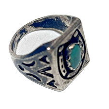Vintage Navajo Sterling Silver Turquoise Ring Horseshoe Stamped Fred Harvey Era - Additional view 8