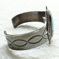 Vintage Navajo Fred Harvey Era Cuff Bracet Blue Gem Turquoise Sterling Silver - Additional view 3