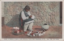Fred Harvey 1908 Pueblo Woman Decorating Pottery Near Albuquerque NM