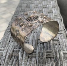 Vintage Fred Harvey Era Sterling Silver Cuff Bracelet Old Navajo Large 60.4 Gram - Additional view 12