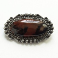 Vintage Navajo Petrified Wood Pin Brooch Sterling Silver Oval Fred Harvey Era - Additional view 1