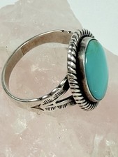VINTAGE JANE POPOVICH JP STERLING SILVER & TURQUOISE OVAL FRED HARVEY ERA RING - Additional view 1