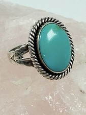 VINTAGE JANE POPOVICH JP STERLING SILVER & TURQUOISE OVAL FRED HARVEY ERA RING
