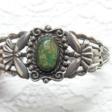 Fred Harvey Era Thunderbird Cuff Bracelet Green Turquoise Native American Navajo - Additional view 9