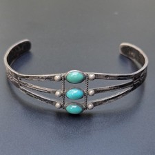 Fred Harvey Era Sterling Turquoise Child's Navajo Style Cuff Bracelet
