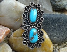 Vintage Navajo Fred Harvey Era Turquoise 925 Sterling Silver Ring Size 5 Native - Additional view 1