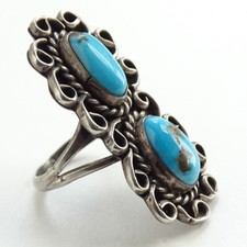 Vintage Navajo Fred Harvey Era Turquoise 925 Sterling Silver Ring Size 5 Native - Additional view 3