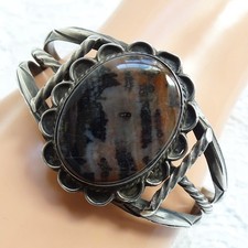 Vint 1940s Navajo Cuff Bracelet Fred Harvey Era Petrified Wood Native American - Additional view 1