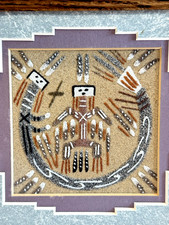 Native American Navajo Sand Painting VTG Fred Harvey Trading Signed Benally 7