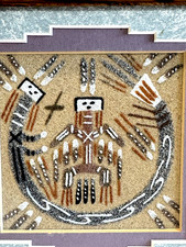 Native American Navajo Sand Painting VTG Fred Harvey Trading Signed Benally 7